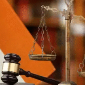 Indian flag with a judge's gavel and justice scale symbolizing the Indian legal system.