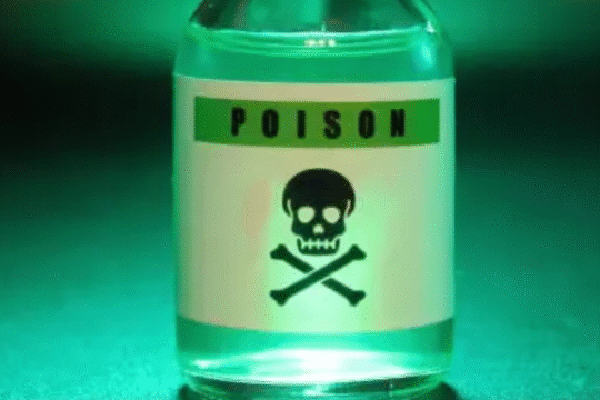 "Poison bottle with a skull symbol on the label