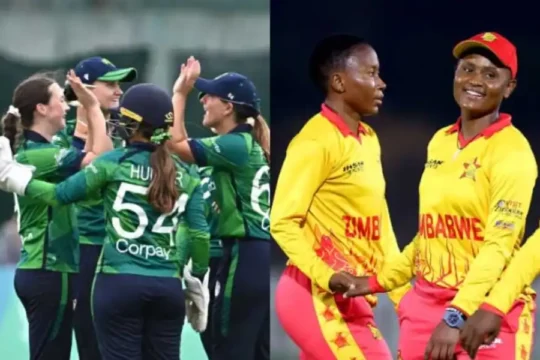 A split image shows two women's cricket teams