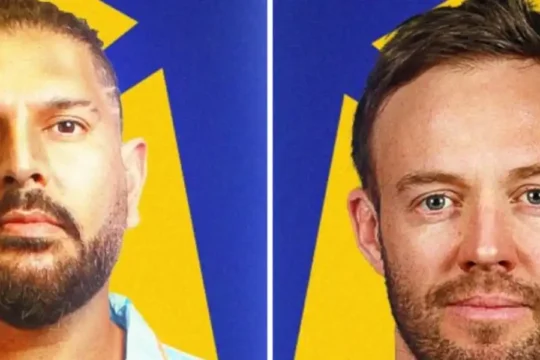 A split image shows Yuvraj Singh (left) and AB de Villiers (right)