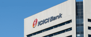 The prominent ICICI Bank logo displayed on the side of a modern building.