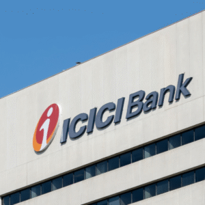 The prominent ICICI Bank logo displayed on the side of a modern building.