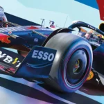 Dynamic close-up of a Red Bull Racing Formula 1 car in action.