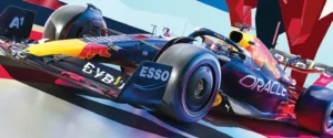 Dynamic close-up of a Red Bull Racing Formula 1 car in action.