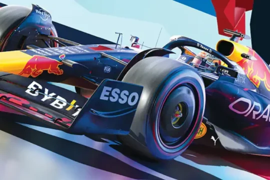 Dynamic close-up of a Red Bull Racing Formula 1 car in action.