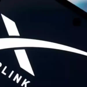 Close-up of a smartphone screen displaying the white Starlink logo.