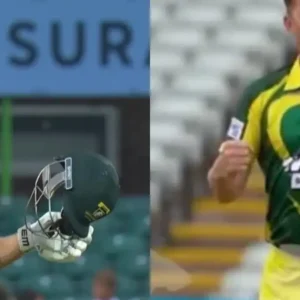 Split image of a South African cricketer celebrating and an Australian cricketer in action