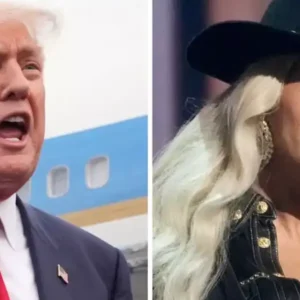 Split image of Donald Trump speaking and Beyoncé in a cowboy hat.