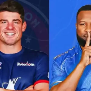 Split image of two cricketers: one representing Washington Freedom and the other MI New York.