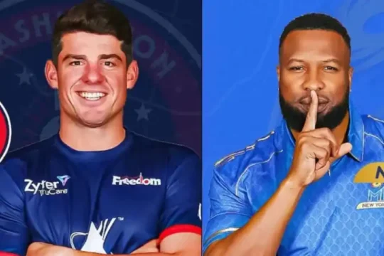 Split image of two cricketers: one representing Washington Freedom and the other MI New York.