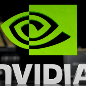 The bright green NVIDIA logo prominently displayed against a dark background.