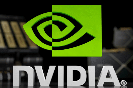The bright green NVIDIA logo prominently displayed against a dark background.