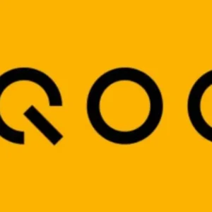 The iQOO logo in black text against a bright yellow background.