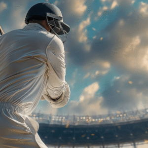 Rear view of cricketer batting in stadium.