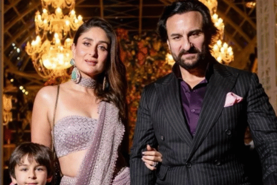 Saif Ali Khan, Kareena Kapoor, and Taimur Ali Khan at an event.