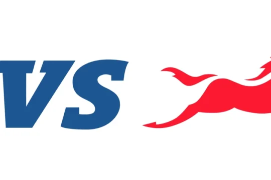 The TVS logo featuring blue text "TVS" and a red leaping horse.
