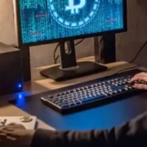 Person analyzing cryptocurrency data on dual screens