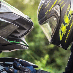 A motorcyclist in black riding gear and a helmet labeled "46 Project" leans closely towards a high-performance Sport Bike, both facing each other.