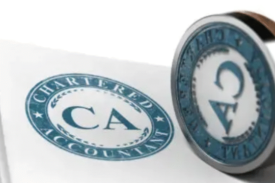 Chartered Accountant seal stamp on official document.