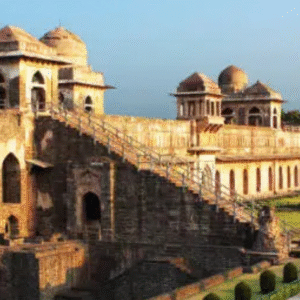 Historic Jahaz Mahal in Mandu, Madhya Pradesh during sunset
