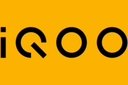 iQoo logo in blackon a bright yellow background