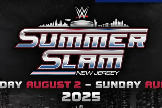 Poster for WWE SummerSlam 2025, a two-night event in New Jersey.