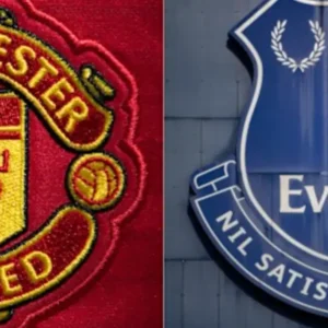 Logos for Manchester United and Everton football clubs side-by-side.