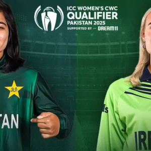 Promotional image for the ICC Women's CWC Qualifier 2025 between Pakistan and Ireland.
