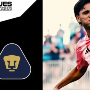 Promotional image for a Leagues Cup 2025 match between Inter Miami and Pumas.